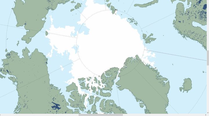 Die MAISIE-Grafik vom NSIDC vom 23.8.2016 zeigt den täglichen Sea ice Extent. Die Nordwestpassage (unten) ist durch Eismassen völlig blockiert. Ohne Eisbrecher gibt es keine Durchfahrt. Ab Motte September frieren die offenen Flächen wieder zu. Quelle: 